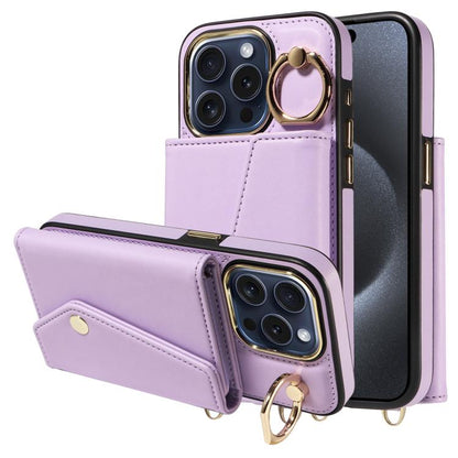For iPhone 14 Pro Diagonal Crossbody Ring Organ Wallet Leather Back Phone Case(Purple) - iPhone 14 Pro Cases by buy2fix | Online Shopping UK | buy2fix