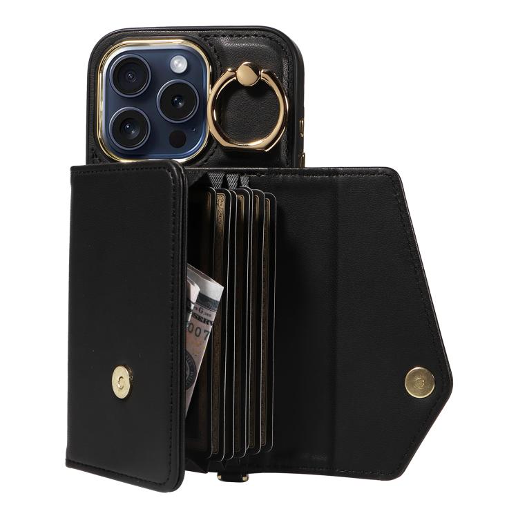 For iPhone 14 Pro Max Diagonal Crossbody Ring Organ Wallet Leather Back Phone Case(Black) - iPhone 14 Pro Max Cases by buy2fix | Online Shopping UK | buy2fix