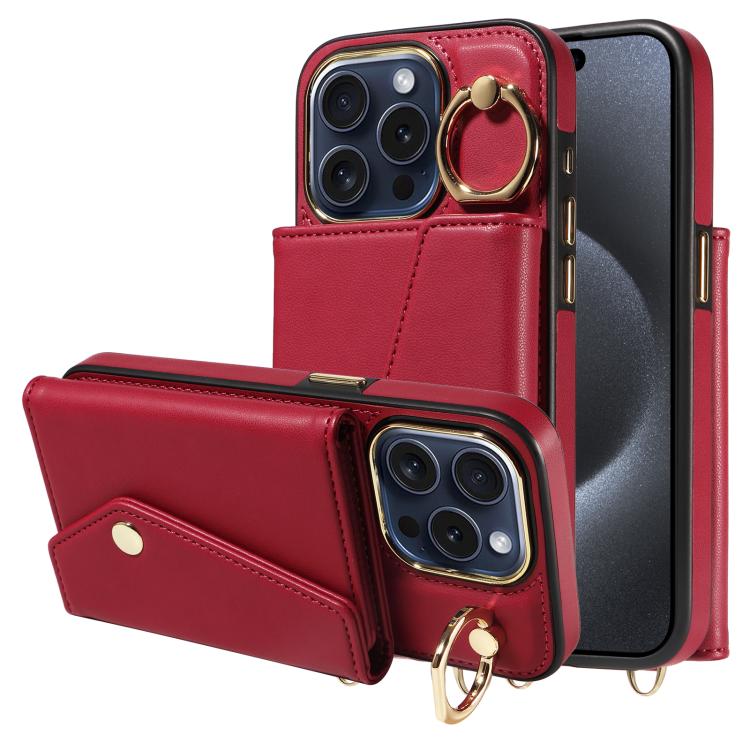 For iPhone 14 Pro Max Diagonal Crossbody Ring Organ Wallet Leather Back Phone Case(Wine Red) - iPhone 14 Pro Max Cases by buy2fix | Online Shopping UK | buy2fix