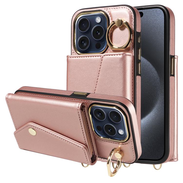 For iPhone 14 Pro Max Diagonal Crossbody Ring Organ Wallet Leather Back Phone Case(Rose Gold) - iPhone 14 Pro Max Cases by buy2fix | Online Shopping UK | buy2fix