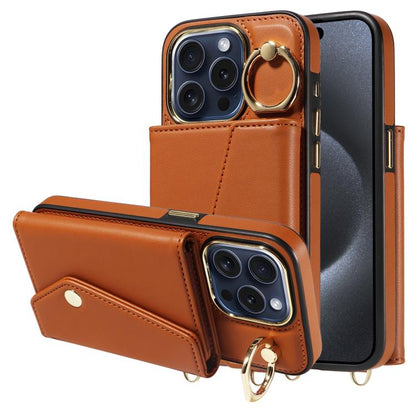 For iPhone 14 Pro Max Diagonal Crossbody Ring Organ Wallet Leather Back Phone Case(Brown) - iPhone 14 Pro Max Cases by buy2fix | Online Shopping UK | buy2fix