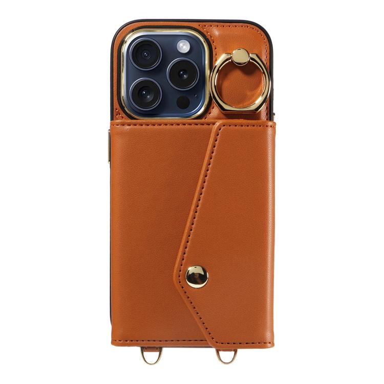 For iPhone 14 Pro Max Diagonal Crossbody Ring Organ Wallet Leather Back Phone Case(Brown) - iPhone 14 Pro Max Cases by buy2fix | Online Shopping UK | buy2fix