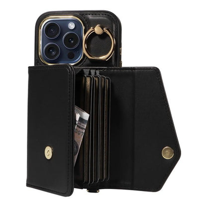 For iPhone 13 Pro Max Diagonal Crossbody Ring Organ Wallet Leather Back Phone Case(Black) - iPhone 13 Pro Max Cases by buy2fix | Online Shopping UK | buy2fix