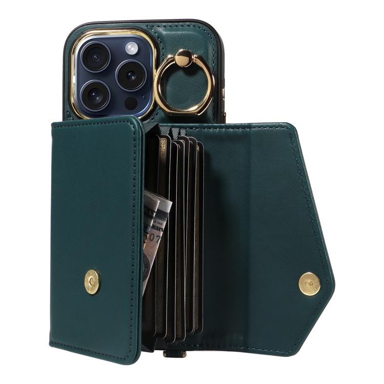 For iPhone 13 Pro Max Diagonal Crossbody Ring Organ Wallet Leather Back Phone Case(Dark Green) - iPhone 13 Pro Max Cases by buy2fix | Online Shopping UK | buy2fix