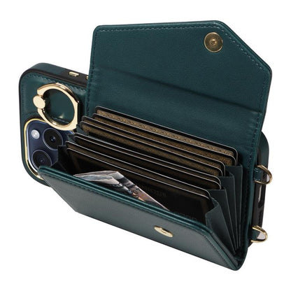 For iPhone 13 Pro Max Diagonal Crossbody Ring Organ Wallet Leather Back Phone Case(Dark Green) - iPhone 13 Pro Max Cases by buy2fix | Online Shopping UK | buy2fix