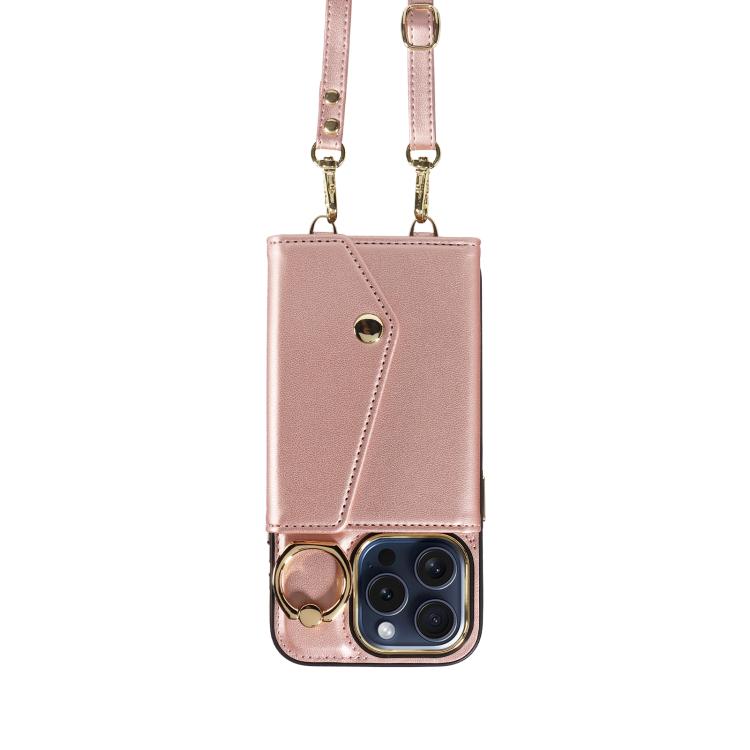 For iPhone 13 Pro Max Diagonal Crossbody Ring Organ Wallet Leather Back Phone Case(Rose Gold) - iPhone 13 Pro Max Cases by buy2fix | Online Shopping UK | buy2fix