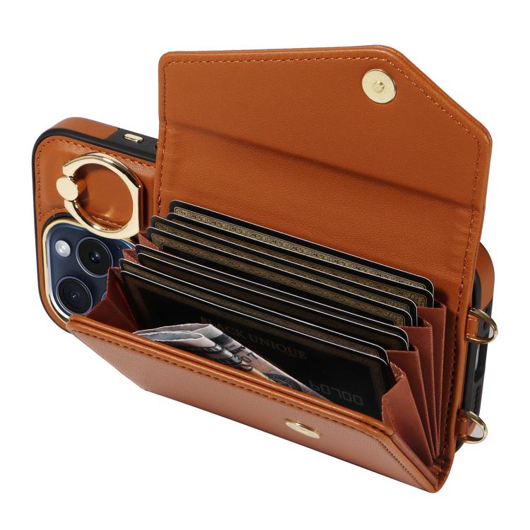 For iPhone 13 Pro Max Diagonal Crossbody Ring Organ Wallet Leather Back Phone Case(Brown) - iPhone 13 Pro Max Cases by buy2fix | Online Shopping UK | buy2fix