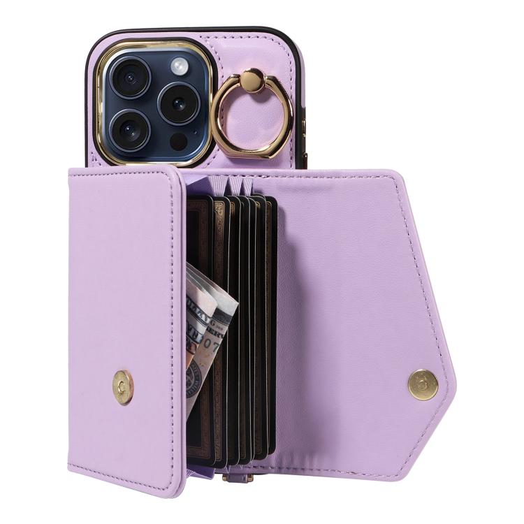 For iPhone 13 Pro Max Diagonal Crossbody Ring Organ Wallet Leather Back Phone Case(Purple) - iPhone 13 Pro Max Cases by buy2fix | Online Shopping UK | buy2fix