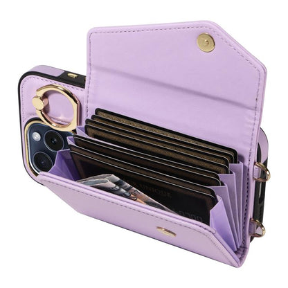 For iPhone 13 Pro Max Diagonal Crossbody Ring Organ Wallet Leather Back Phone Case(Purple) - iPhone 13 Pro Max Cases by buy2fix | Online Shopping UK | buy2fix