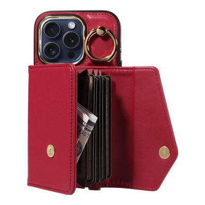 For iPhone 13 Pro Diagonal Crossbody Ring Organ Wallet Leather Back Phone Case(Wine Red) - iPhone 13 Pro Cases by buy2fix | Online Shopping UK | buy2fix