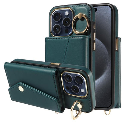 For iPhone 13 Pro Diagonal Crossbody Ring Organ Wallet Leather Back Phone Case(Dark Green) - iPhone 13 Pro Cases by buy2fix | Online Shopping UK | buy2fix