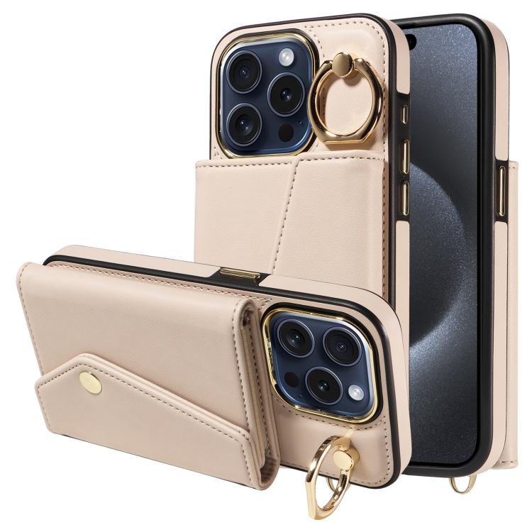 For iPhone 13 Pro Diagonal Crossbody Ring Organ Wallet Leather Back Phone Case(Beige) - iPhone 13 Pro Cases by buy2fix | Online Shopping UK | buy2fix
