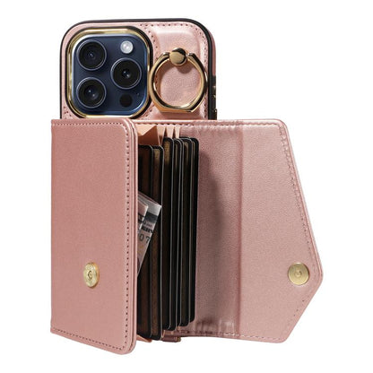 For iPhone 13 Pro Diagonal Crossbody Ring Organ Wallet Leather Back Phone Case(Rose Gold) - iPhone 13 Pro Cases by buy2fix | Online Shopping UK | buy2fix