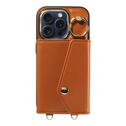 For iPhone 13 Pro Diagonal Crossbody Ring Organ Wallet Leather Back Phone Case(Brown) - iPhone 13 Pro Cases by buy2fix | Online Shopping UK | buy2fix