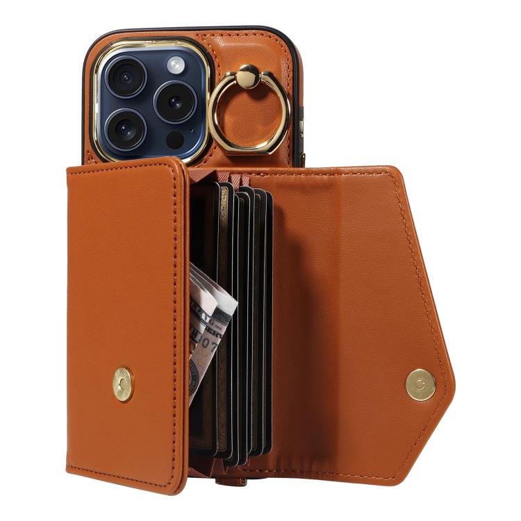 For iPhone 13 Pro Diagonal Crossbody Ring Organ Wallet Leather Back Phone Case(Brown) - iPhone 13 Pro Cases by buy2fix | Online Shopping UK | buy2fix