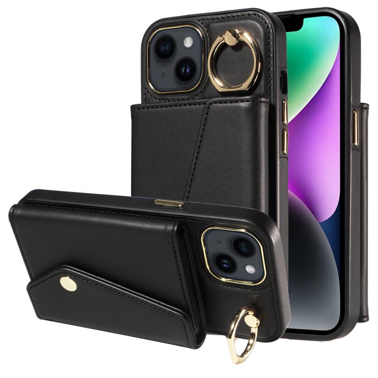 For iPhone 13 Diagonal Crossbody Ring Organ Wallet Leather Back Phone Case(Black) - iPhone 13 Cases by buy2fix | Online Shopping UK | buy2fix