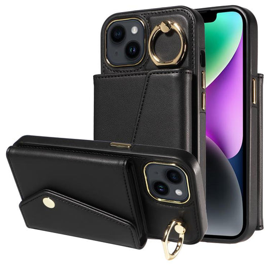 For iPhone 13 Diagonal Crossbody Ring Organ Wallet Leather Back Phone Case(Black) - iPhone 13 Cases by buy2fix | Online Shopping UK | buy2fix