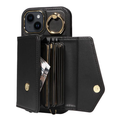 For iPhone 13 Diagonal Crossbody Ring Organ Wallet Leather Back Phone Case(Black) - iPhone 13 Cases by buy2fix | Online Shopping UK | buy2fix