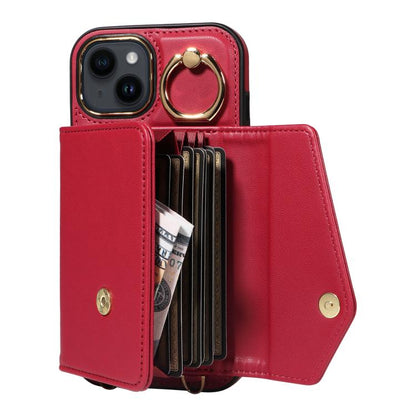 For iPhone 13 Diagonal Crossbody Ring Organ Wallet Leather Back Phone Case(Wine Red) - iPhone 13 Cases by buy2fix | Online Shopping UK | buy2fix