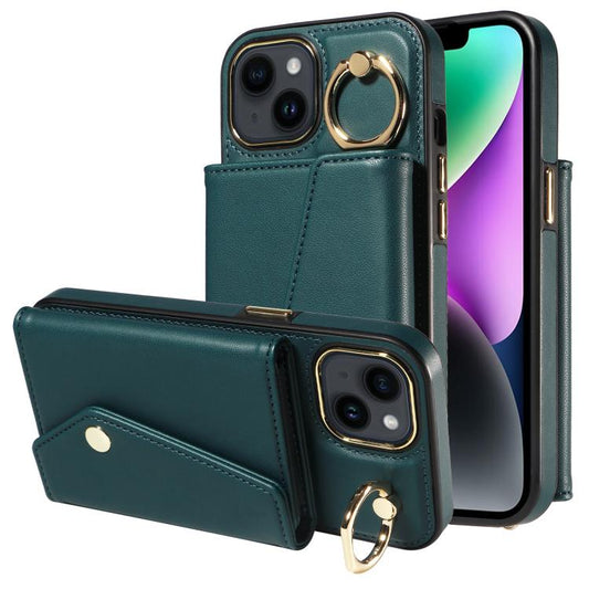 For iPhone 13 Diagonal Crossbody Ring Organ Wallet Leather Back Phone Case(Dark Green) - iPhone 13 Cases by buy2fix | Online Shopping UK | buy2fix