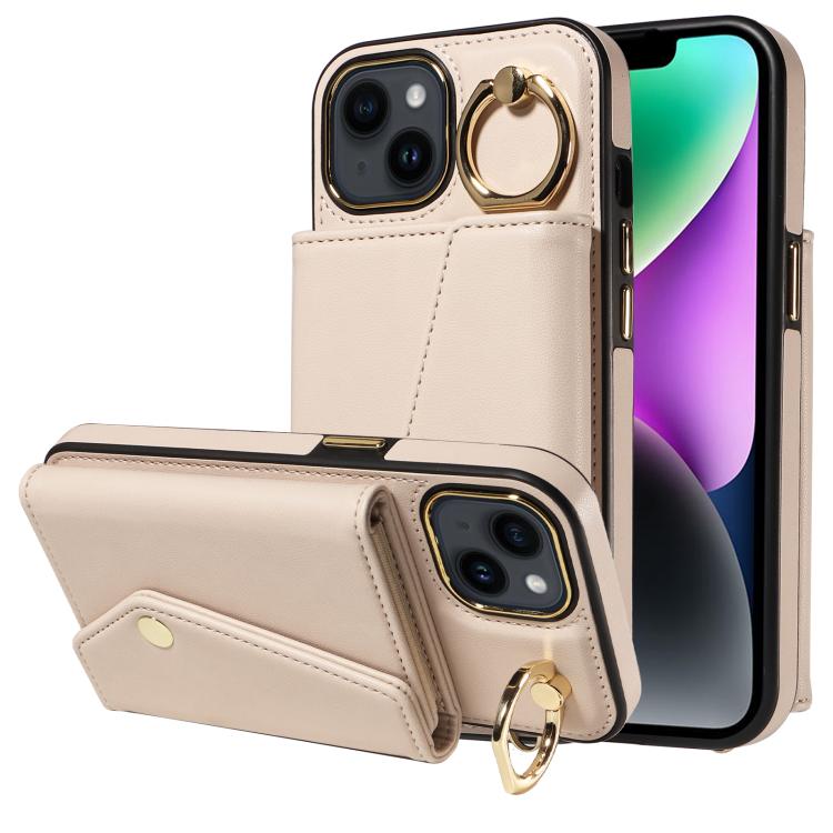 For iPhone 13 Diagonal Crossbody Ring Organ Wallet Leather Back Phone Case(Beige) - iPhone 13 Cases by buy2fix | Online Shopping UK | buy2fix