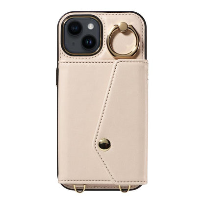 For iPhone 13 Diagonal Crossbody Ring Organ Wallet Leather Back Phone Case(Beige) - iPhone 13 Cases by buy2fix | Online Shopping UK | buy2fix