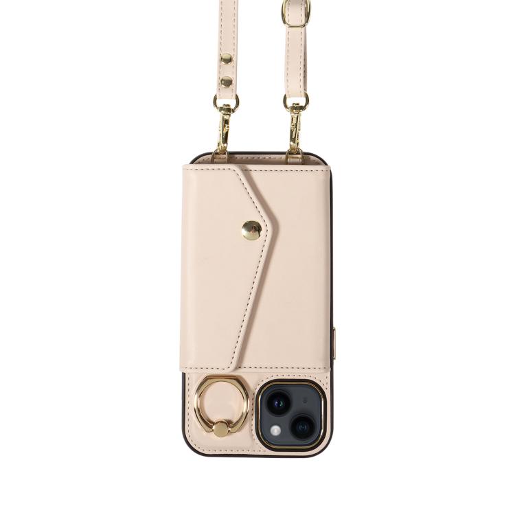 For iPhone 13 Diagonal Crossbody Ring Organ Wallet Leather Back Phone Case(Beige) - iPhone 13 Cases by buy2fix | Online Shopping UK | buy2fix