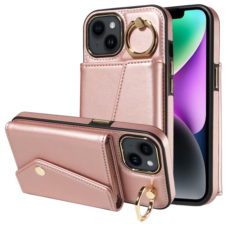For iPhone 13 Diagonal Crossbody Ring Organ Wallet Leather Back Phone Case(Rose Gold) - iPhone 13 Cases by buy2fix | Online Shopping UK | buy2fix