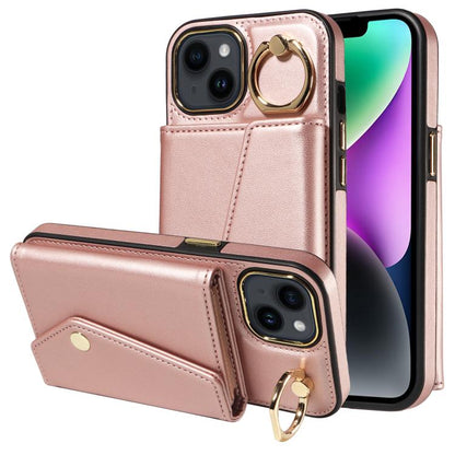 For iPhone 13 Diagonal Crossbody Ring Organ Wallet Leather Back Phone Case(Rose Gold) - iPhone 13 Cases by buy2fix | Online Shopping UK | buy2fix
