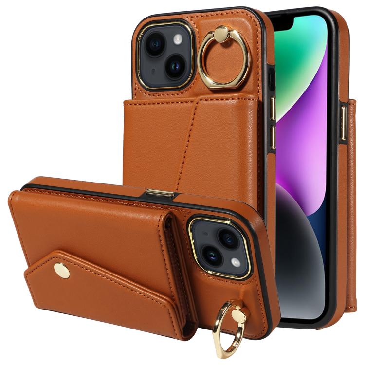 For iPhone 13 Diagonal Crossbody Ring Organ Wallet Leather Back Phone Case(Brown) - iPhone 13 Cases by buy2fix | Online Shopping UK | buy2fix