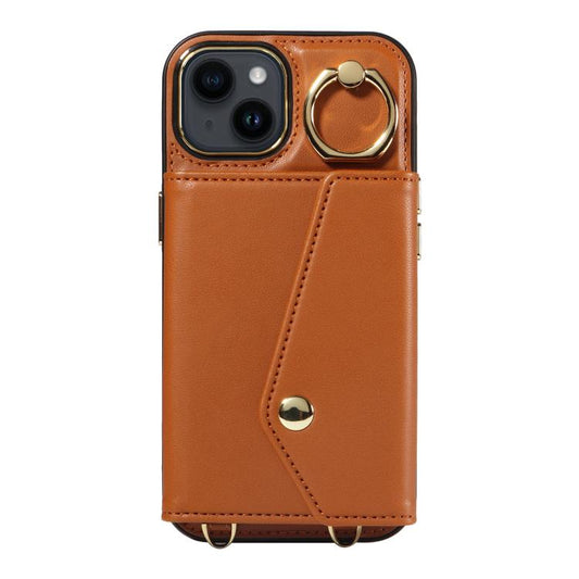 For iPhone 13 Diagonal Crossbody Ring Organ Wallet Leather Back Phone Case(Brown) - iPhone 13 Cases by buy2fix | Online Shopping UK | buy2fix