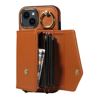 For iPhone 13 Diagonal Crossbody Ring Organ Wallet Leather Back Phone Case(Brown) - iPhone 13 Cases by buy2fix | Online Shopping UK | buy2fix