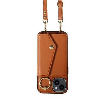For iPhone 13 Diagonal Crossbody Ring Organ Wallet Leather Back Phone Case(Brown) - iPhone 13 Cases by buy2fix | Online Shopping UK | buy2fix