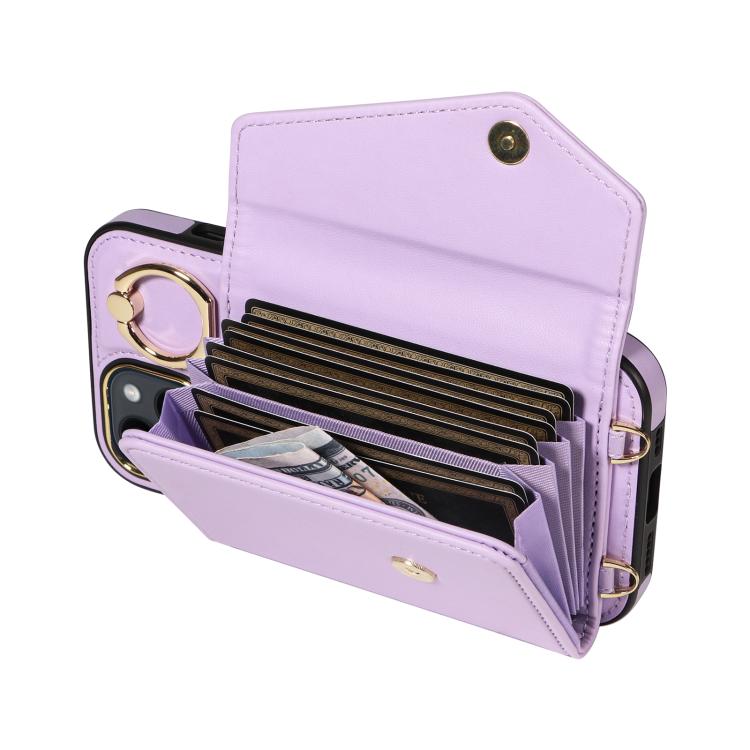 For iPhone 13 Diagonal Crossbody Ring Organ Wallet Leather Back Phone Case(Purple) - iPhone 13 Cases by buy2fix | Online Shopping UK | buy2fix