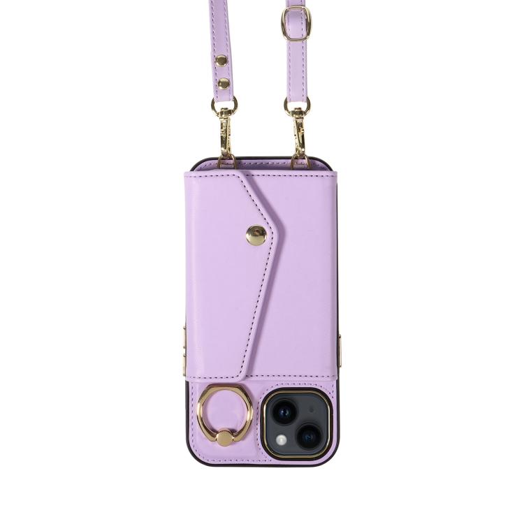 For iPhone 13 Diagonal Crossbody Ring Organ Wallet Leather Back Phone Case(Purple) - iPhone 13 Cases by buy2fix | Online Shopping UK | buy2fix