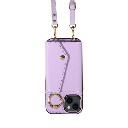 For iPhone 13 Diagonal Crossbody Ring Organ Wallet Leather Back Phone Case(Purple) - iPhone 13 Cases by buy2fix | Online Shopping UK | buy2fix