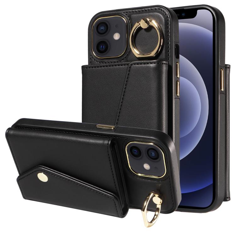 For iPhone 12 Diagonal Crossbody Ring Organ Wallet Leather Back Phone Case(Black) - iPhone 12 / 12 Pro Cases by buy2fix | Online Shopping UK | buy2fix
