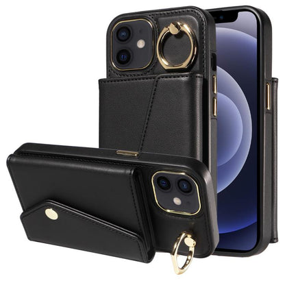 For iPhone 12 Diagonal Crossbody Ring Organ Wallet Leather Back Phone Case(Black) - iPhone 12 / 12 Pro Cases by buy2fix | Online Shopping UK | buy2fix