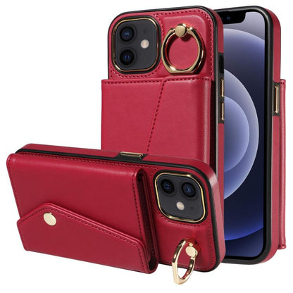 For iPhone 12 Diagonal Crossbody Ring Organ Wallet Leather Back Phone Case(Wine Red) - iPhone 12 / 12 Pro Cases by buy2fix | Online Shopping UK | buy2fix