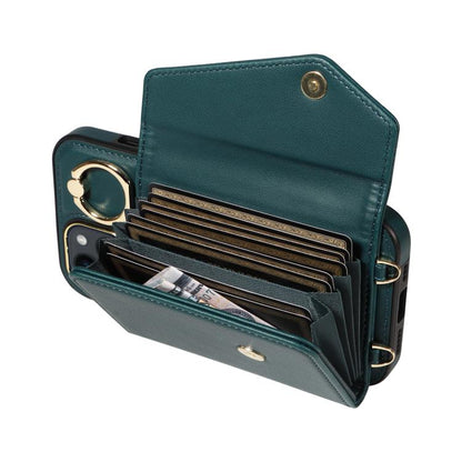 For iPhone 12 Diagonal Crossbody Ring Organ Wallet Leather Back Phone Case(Dark Green) - iPhone 12 / 12 Pro Cases by buy2fix | Online Shopping UK | buy2fix