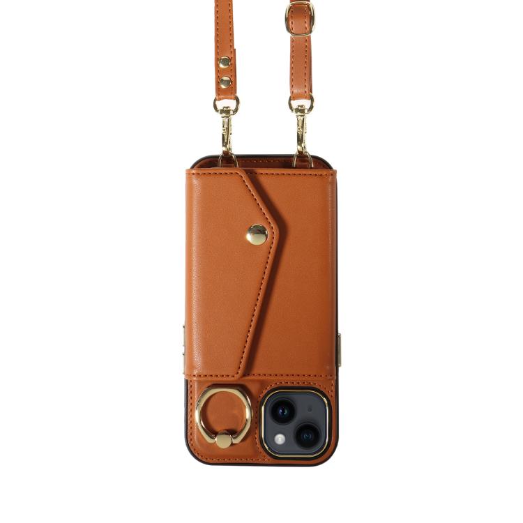 For iPhone 12 Diagonal Crossbody Ring Organ Wallet Leather Back Phone Case(Brown) - iPhone 12 / 12 Pro Cases by buy2fix | Online Shopping UK | buy2fix