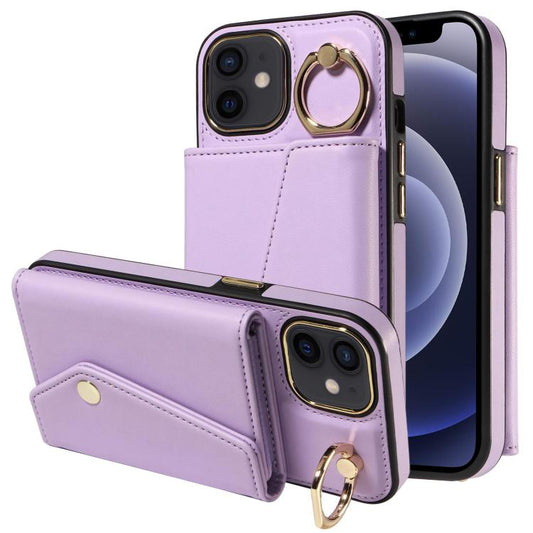 For iPhone 12 Diagonal Crossbody Ring Organ Wallet Leather Back Phone Case(Purple) - iPhone 12 / 12 Pro Cases by buy2fix | Online Shopping UK | buy2fix