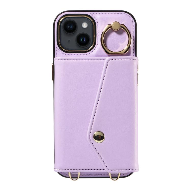 For iPhone 12 Diagonal Crossbody Ring Organ Wallet Leather Back Phone Case(Purple) - iPhone 12 / 12 Pro Cases by buy2fix | Online Shopping UK | buy2fix