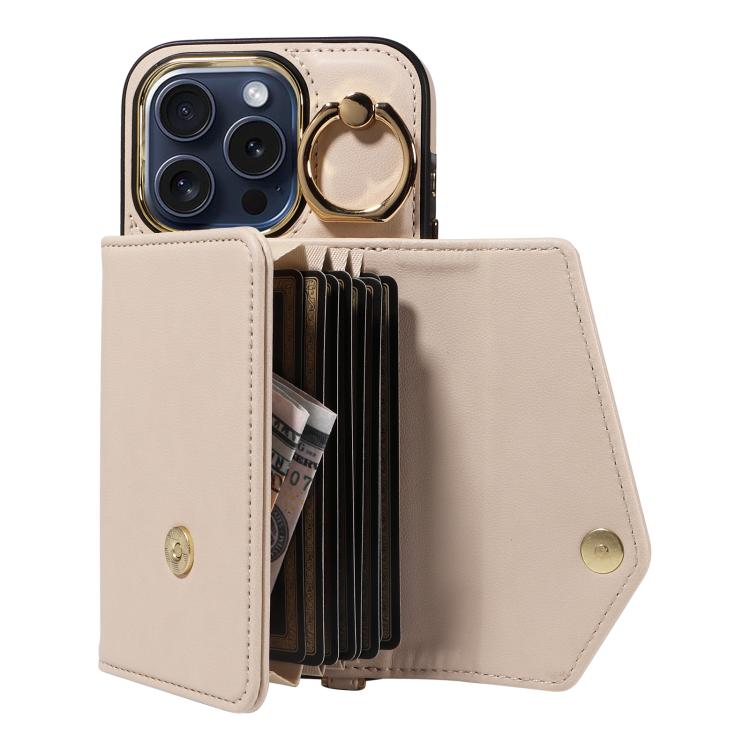 For iPhone 12 Pro Max Diagonal Crossbody Ring Organ Wallet Leather Back Phone Case(Beige) - iPhone 12 Pro Max Cases by buy2fix | Online Shopping UK | buy2fix