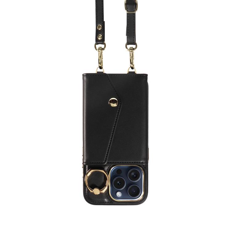For iPhone 12 Pro Diagonal Crossbody Ring Organ Wallet Leather Back Phone Case(Black) - iPhone 12 / 12 Pro Cases by buy2fix | Online Shopping UK | buy2fix