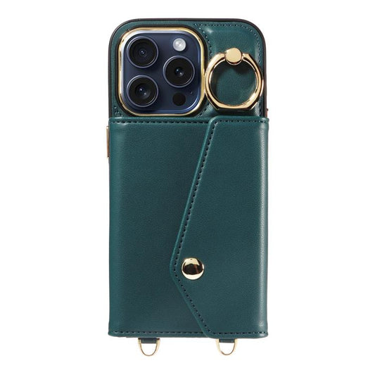 For iPhone 12 Pro Diagonal Crossbody Ring Organ Wallet Leather Back Phone Case(Dark Green) - iPhone 12 / 12 Pro Cases by buy2fix | Online Shopping UK | buy2fix