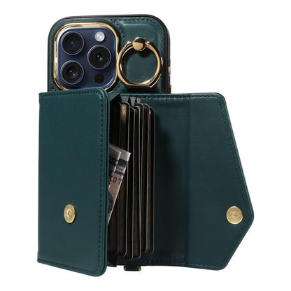 For iPhone 12 Pro Diagonal Crossbody Ring Organ Wallet Leather Back Phone Case(Dark Green) - iPhone 12 / 12 Pro Cases by buy2fix | Online Shopping UK | buy2fix