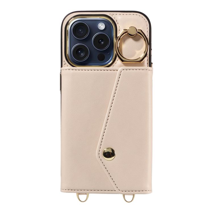 For iPhone 12 Pro Diagonal Crossbody Ring Organ Wallet Leather Back Phone Case(Beige) - iPhone 12 / 12 Pro Cases by buy2fix | Online Shopping UK | buy2fix