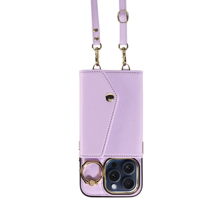 For iPhone 12 Pro Diagonal Crossbody Ring Organ Wallet Leather Back Phone Case(Purple) - iPhone 12 / 12 Pro Cases by buy2fix | Online Shopping UK | buy2fix