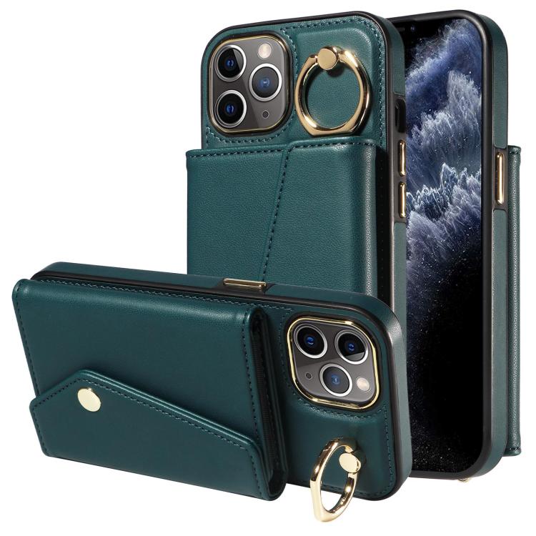 For iPhone 11 Pro Max Diagonal Crossbody Ring Organ Wallet Leather Back Phone Case(Dark Green) - iPhone 11 Pro Max Cases by buy2fix | Online Shopping UK | buy2fix